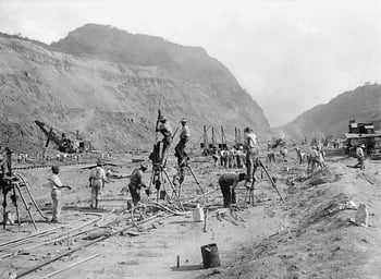 Workers constructing the Panama Canal in 1913.
