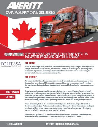 Canada supply chain case study for Fortessa Tableware Solutions, LLC