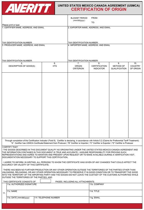 usmca certificate of origin download